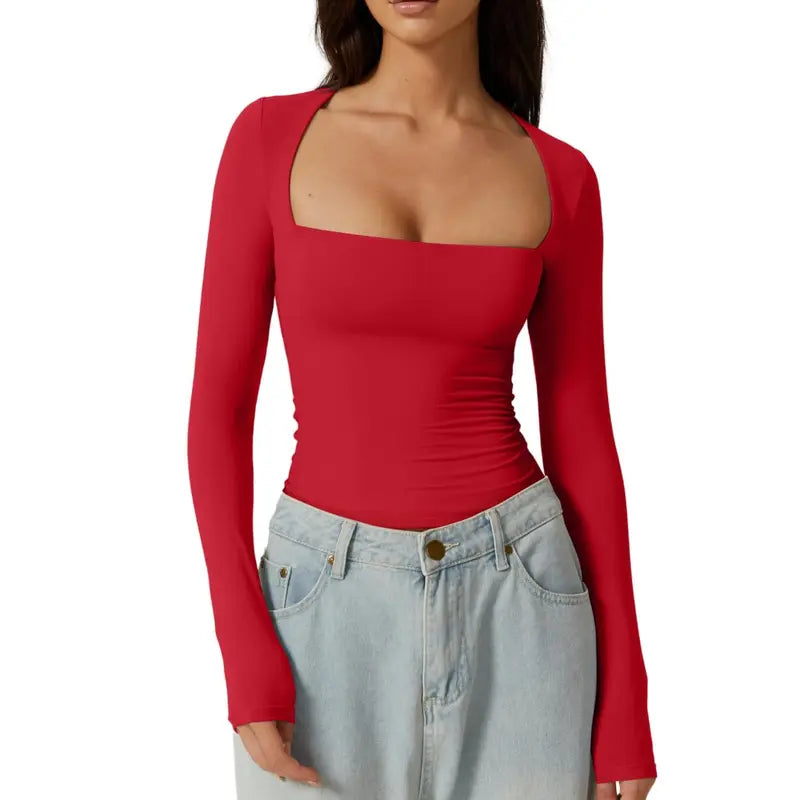 SQUARE NECK FITTED TOP