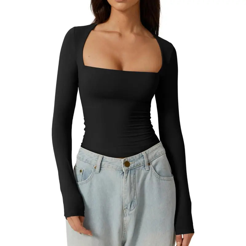 SQUARE NECK FITTED TOP
