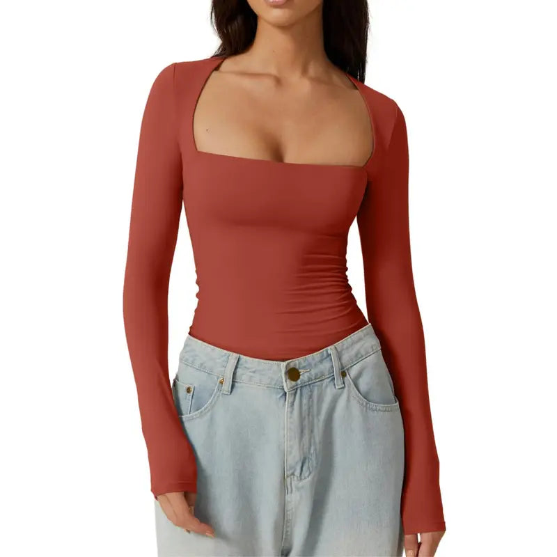 SQUARE NECK FITTED TOP